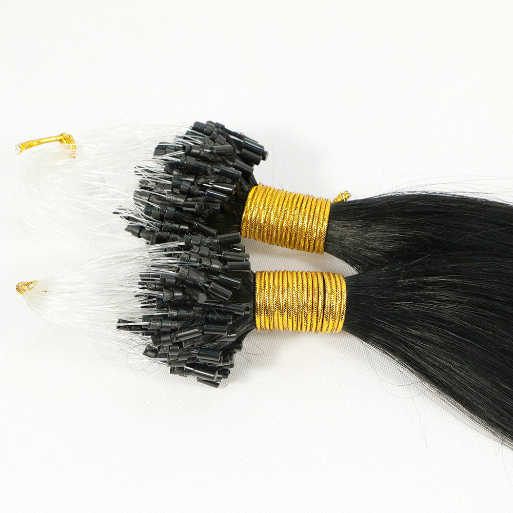 Jet Black Micro Loop Ring Hair Extensions