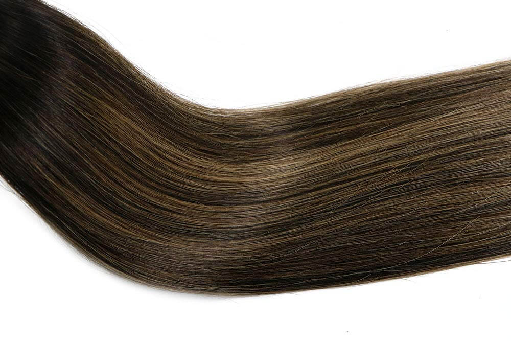 Natural Black Root with Chestnut Highlights Straight Tape In Hair Extensions