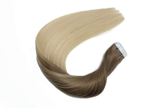 Ombre Ash Brown Fading to Platinum Blonde Straight Tape In Hair Extensions