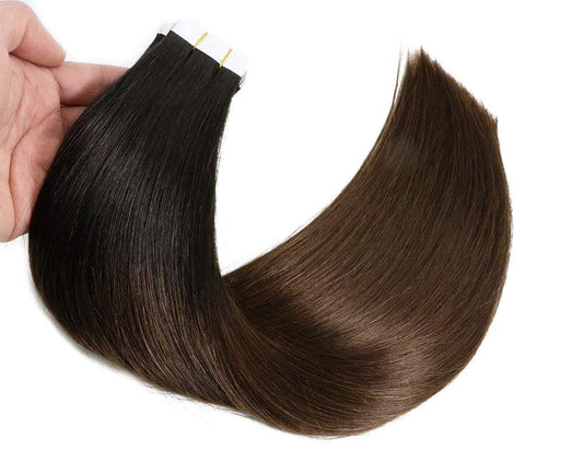 Black Root Chocolate Brown Straight Tape In Hair Extensions