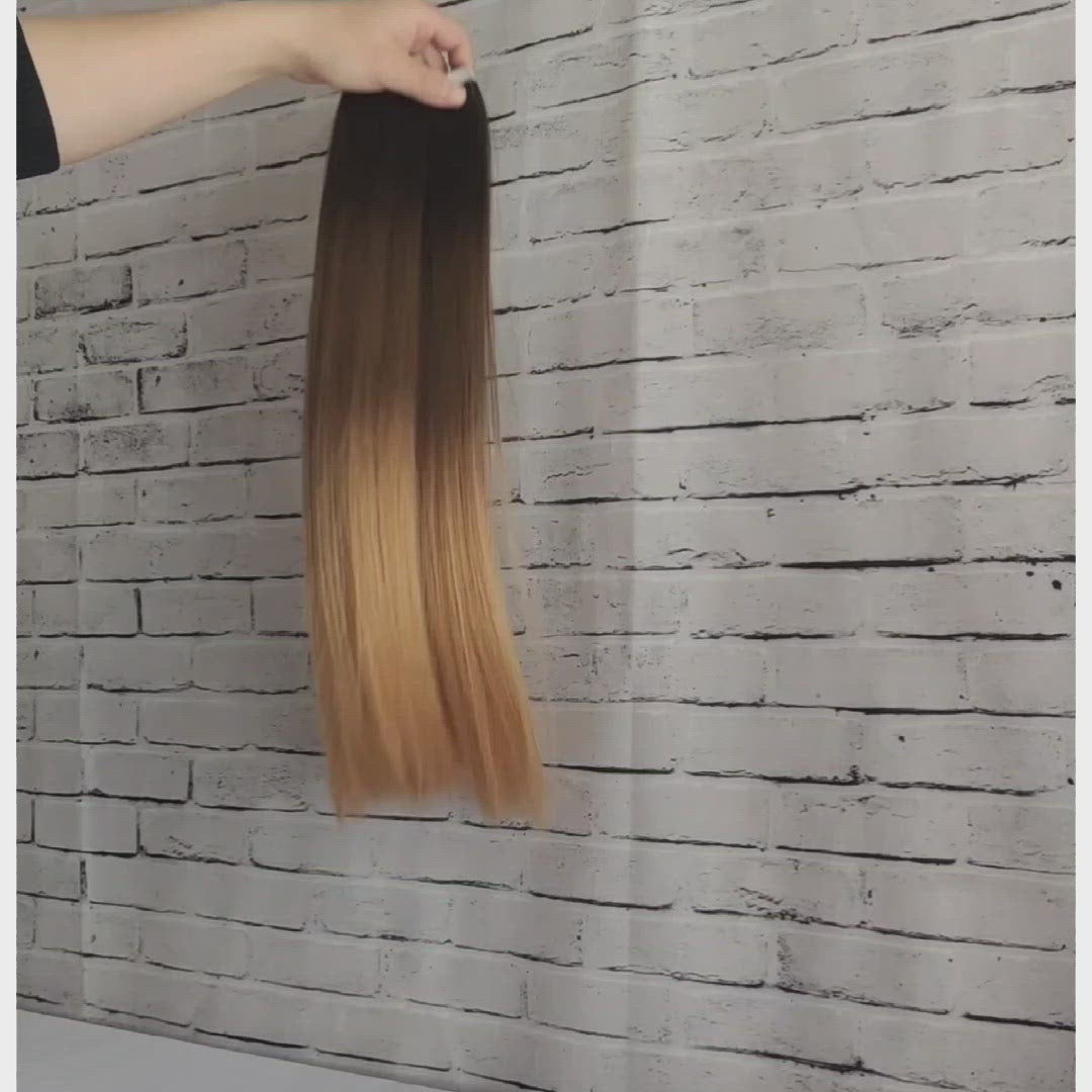 3 Colors Ombre Dark Brown to Honey Blonde Straight Tape In Hair Extensions