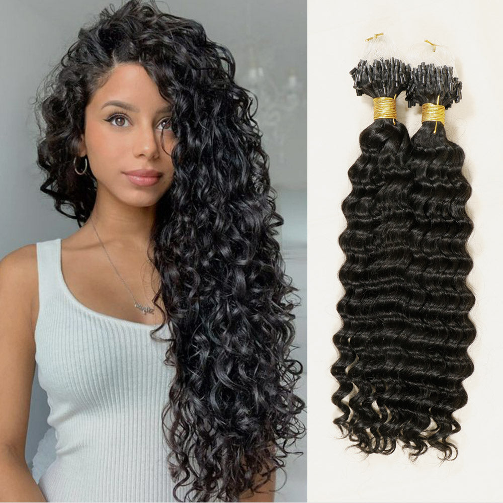 Black Deep Wave Micro Link Remy Human Hair Extensions
