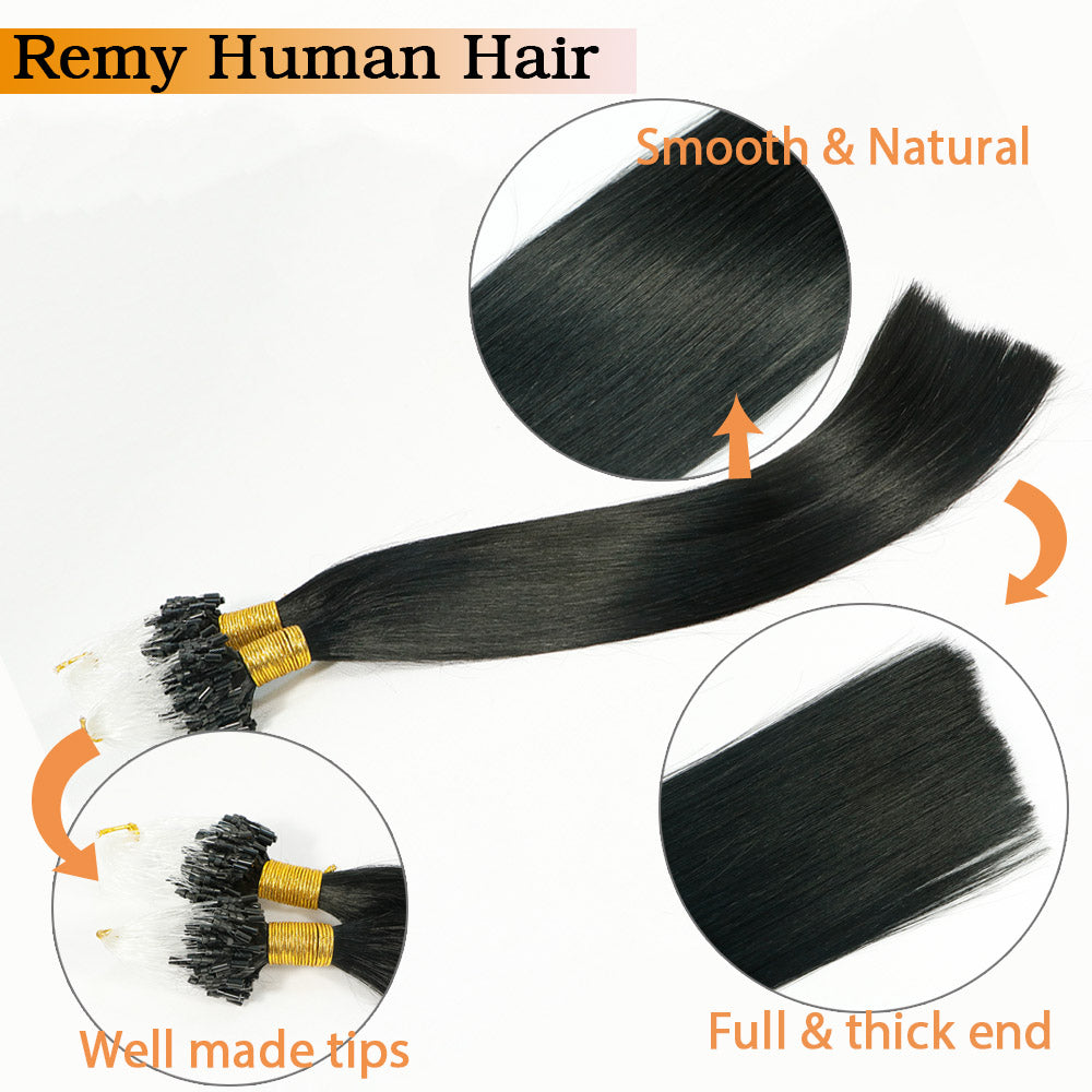 Jet Black Micro Loop Ring Hair Extensions