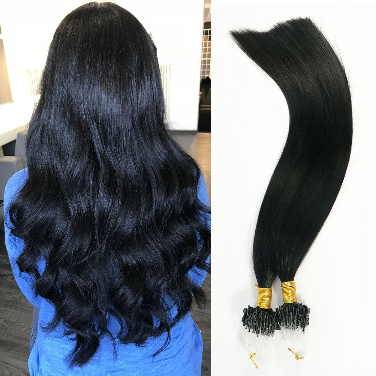 Jet Black Micro Loop Ring Hair Extensions