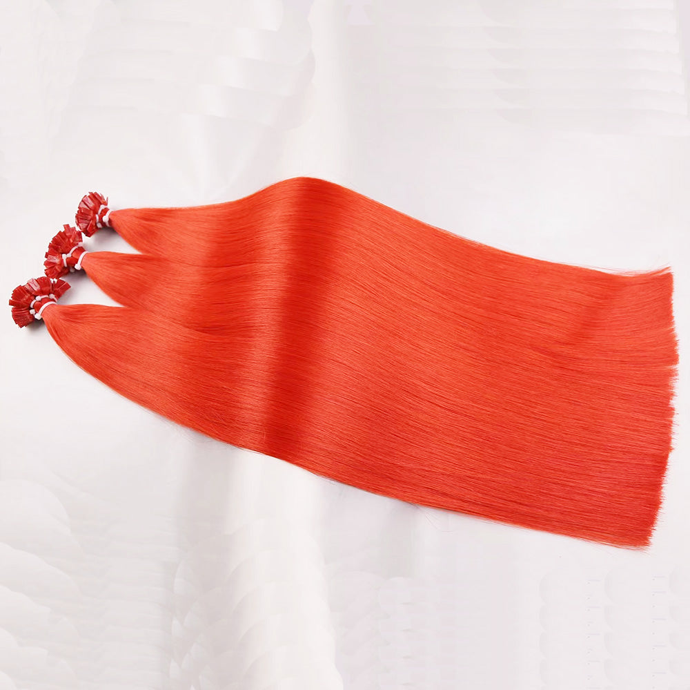 Red Virgin Human Hair Flat Tip Extensions