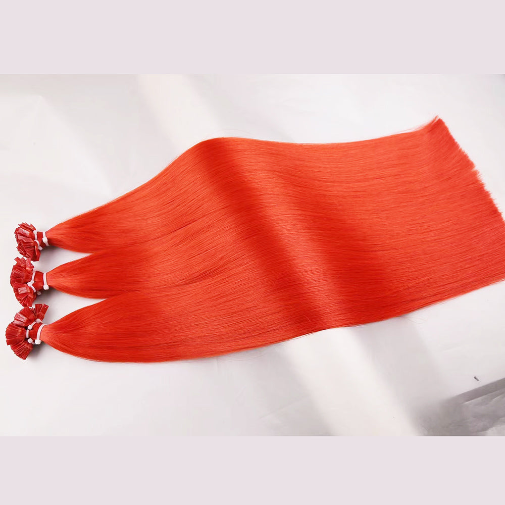 Red Virgin Human Hair Flat Tip Extensions