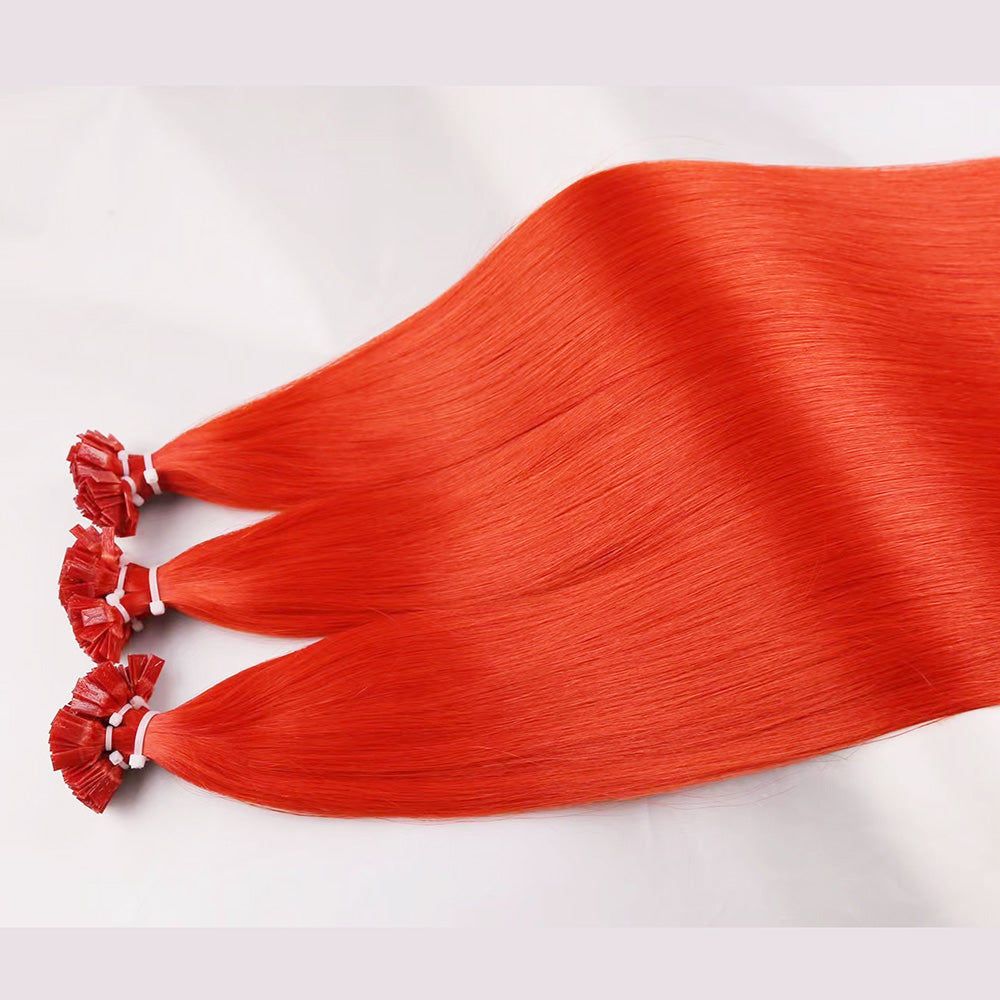 Red Virgin Human Hair Flat Tip Extensions