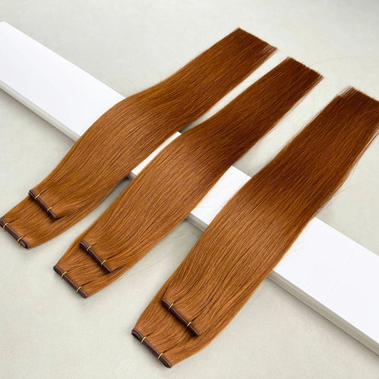 Copper Virgin Hair Invisible Hybrid Genius Weft Sew In Extensions