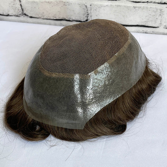 Wide PU New Australian French Lace Men's Toupees Human Hair Replacement