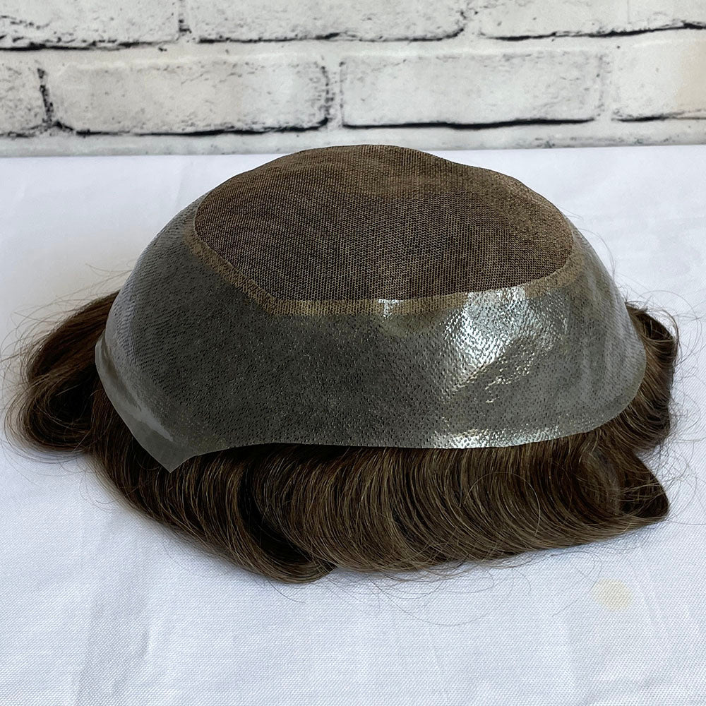 Wide PU New Australian French Lace Men's Toupees Human Hair Replacement
