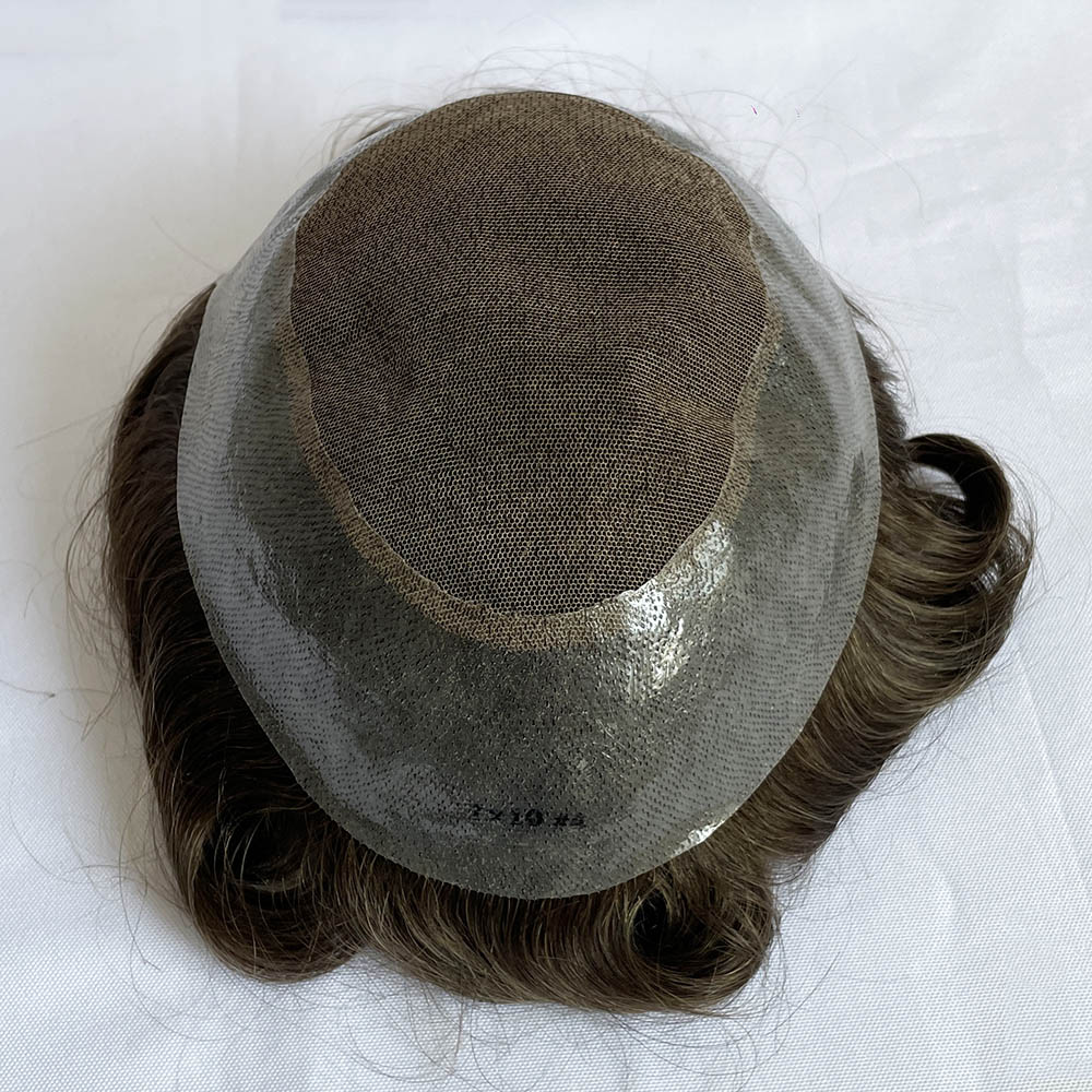 Wide PU New Australian French Lace Men's Toupees Human Hair Replacement