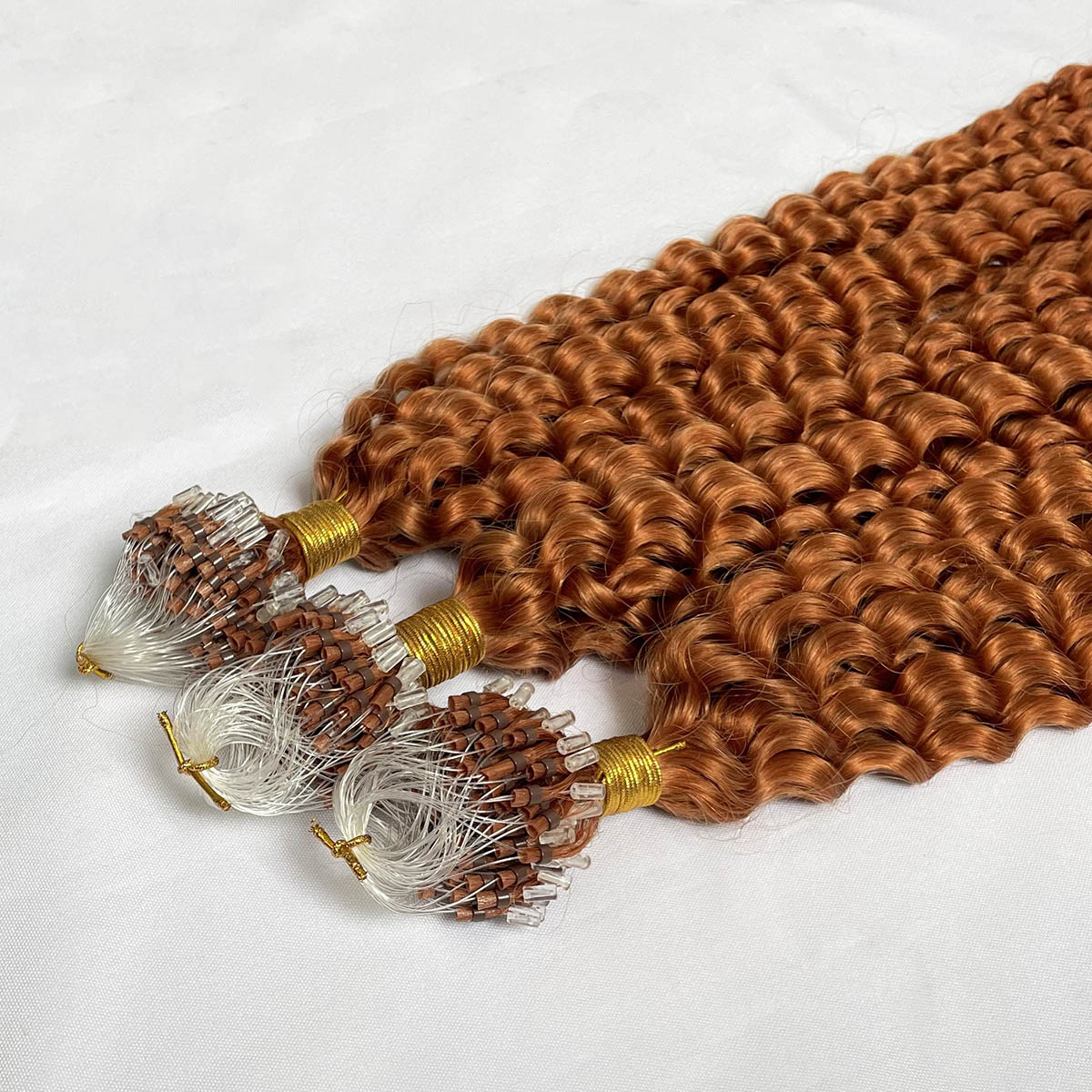 Copper Red Curly Micro Loop Link Hair Extensions