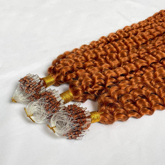 Copper Red Curly Micro Loop Link Hair Extensions