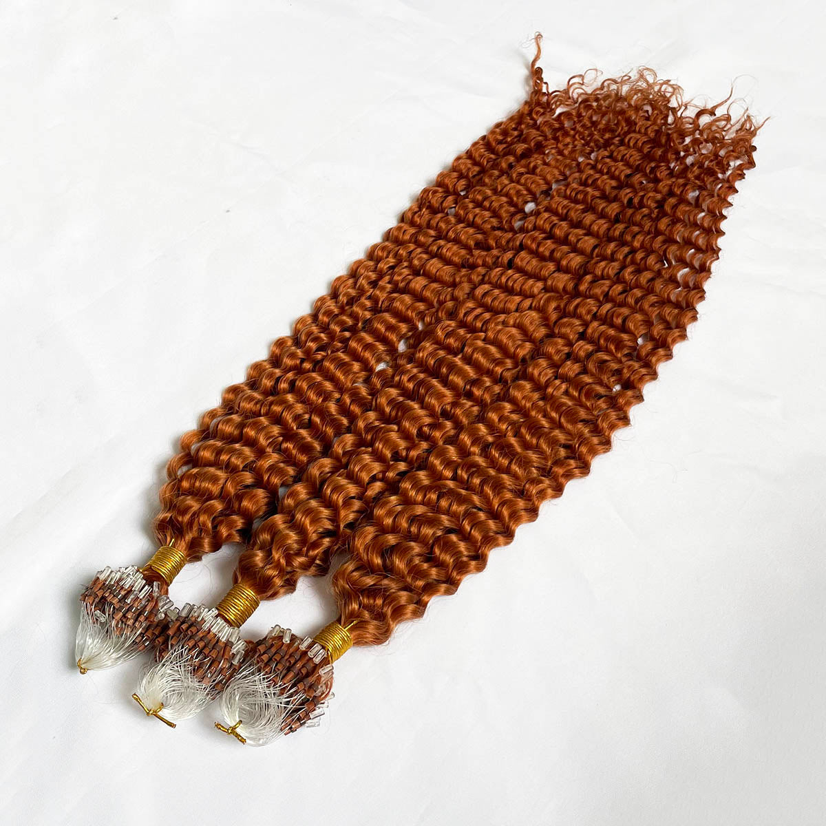 Copper Red Curly Micro Loop Link Hair Extensions
