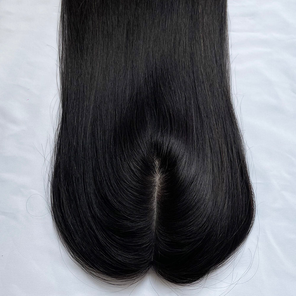 Single Knot Full Silkbase Raw Black Hair System Topper for Women