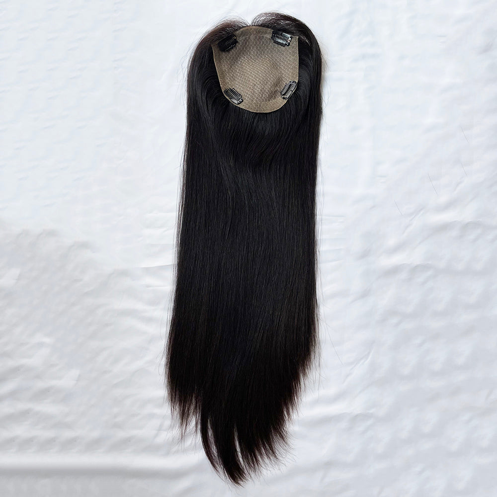 Single Knot Full Silkbase Raw Black Hair System Topper for Women