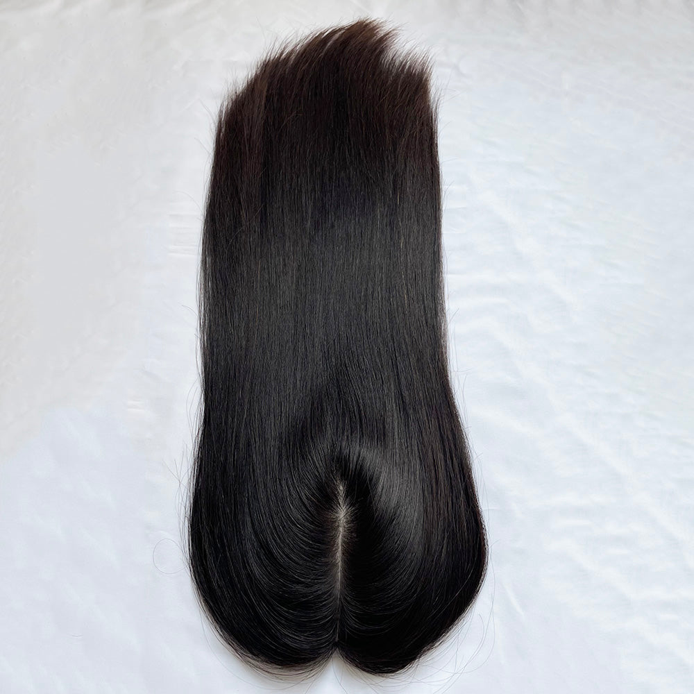 Single Knot Full Silkbase Raw Black Hair System Topper for Women