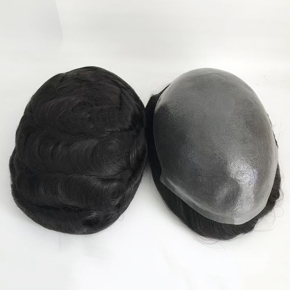 Human Hair Mens Replacement Systems Single Knots PU Base