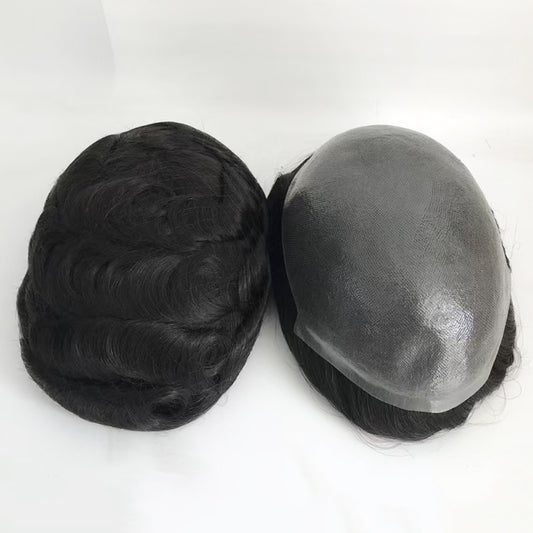 Human Hair Mens Replacement Systems Single Knots PU Base