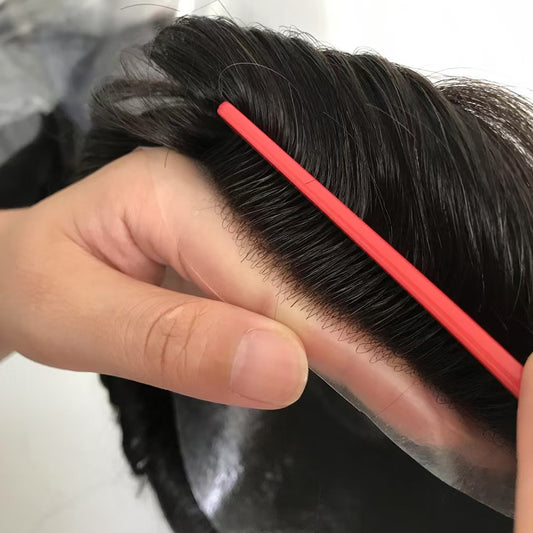 Human Hair Mens Replacement Systems Single Knots PU Base