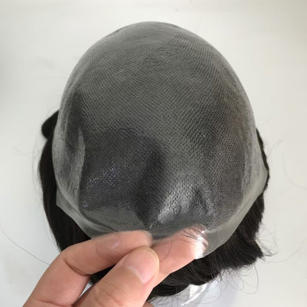 Human Hair Mens Replacement Systems Single Knots PU Base