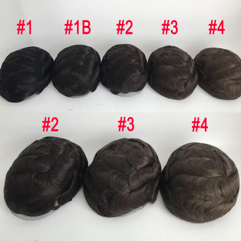 Human Hair Mens Replacement Systems Single Knots PU Base