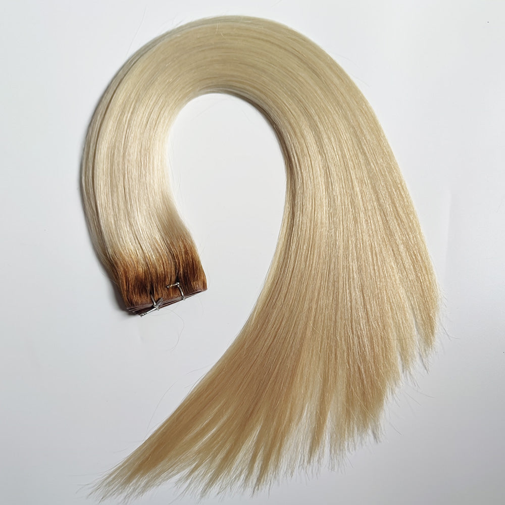 Butterfly XO Invisible Weft Extensions Platinum Blonde With Brown Root