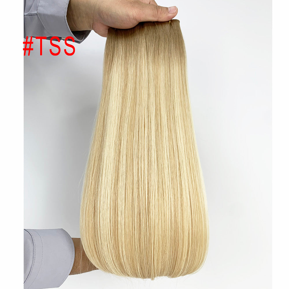 Ash blonde highlights Thin Band Virgin Hair Sew In Genius Weft Extensions