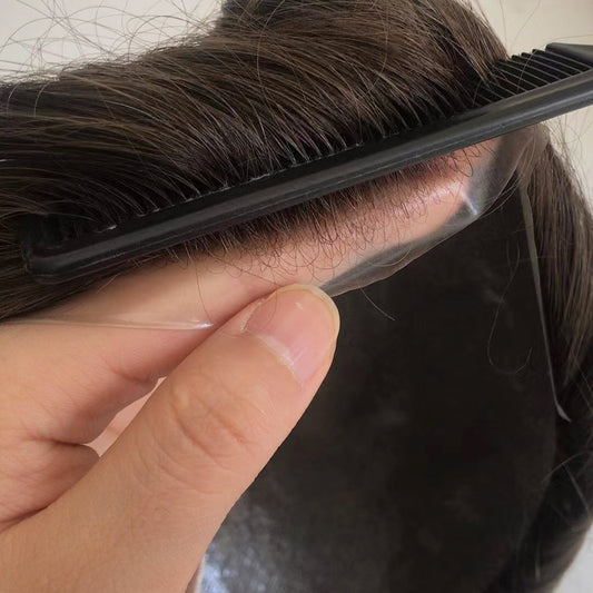 Ultra Thin Skin Base V Loop Mens Toupee Hair System