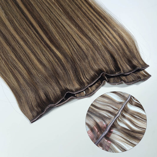 Brown Highlights Invisible Butterfly Genius Weft Extensions Human Hair