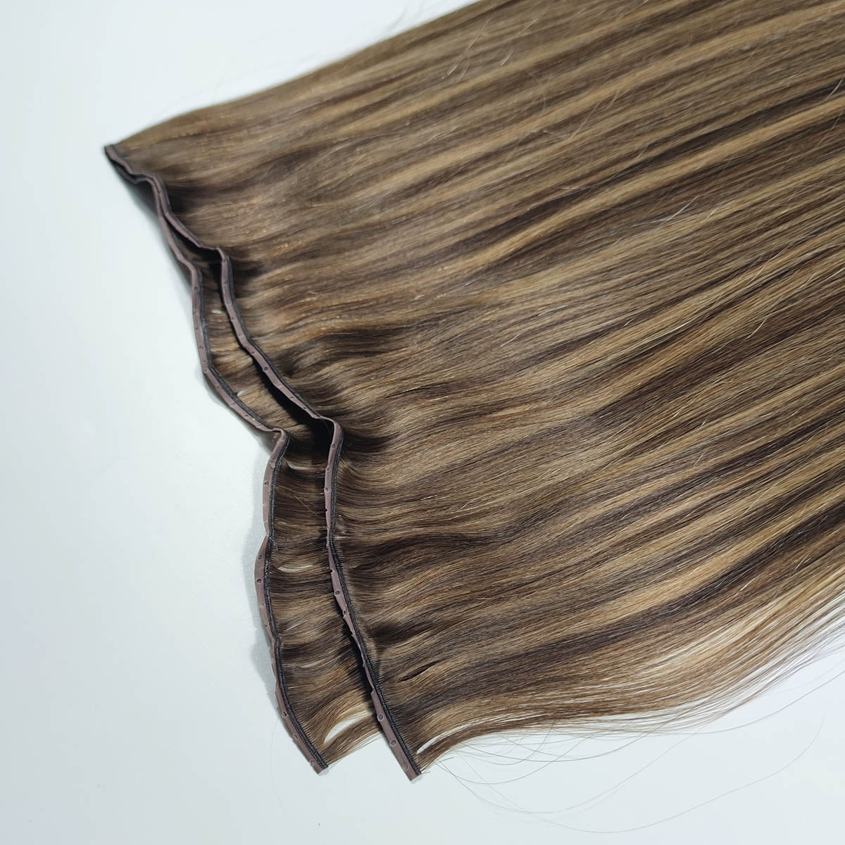 Brown Highlights Invisible Butterfly Genius Weft Extensions Human Hair