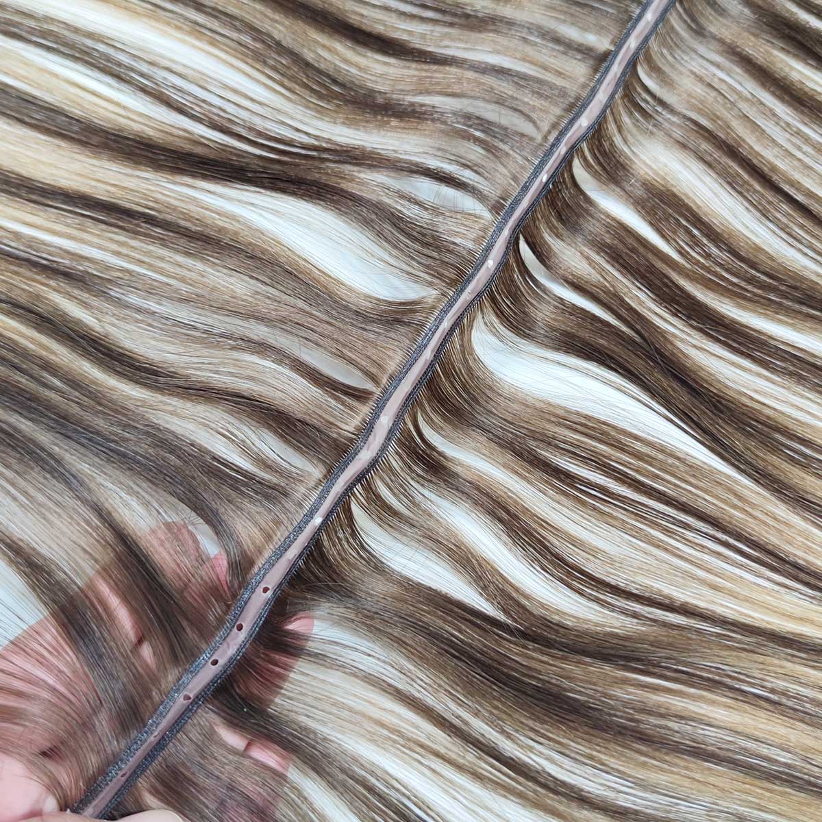 Brown Highlights Invisible Butterfly Genius Weft Extensions Human Hair