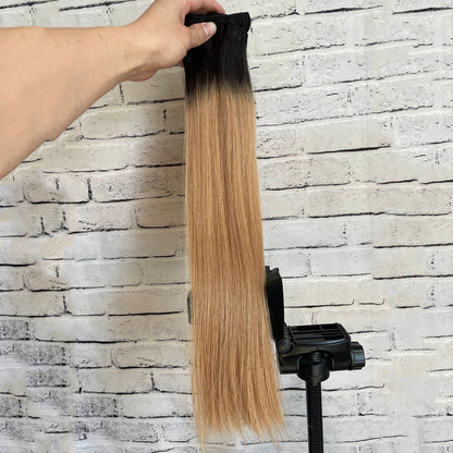 Darkest Brown Root Honey Blonde Virgin Hair Clip In Extensions 8pcs set