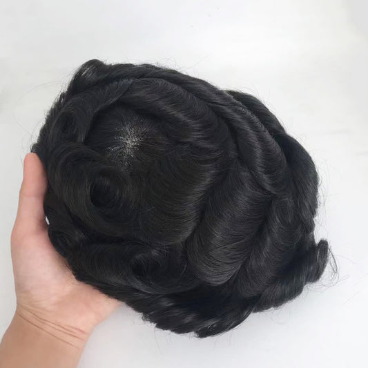 Fine Mono Lace Toupee Human Hair Replacement System Pieces