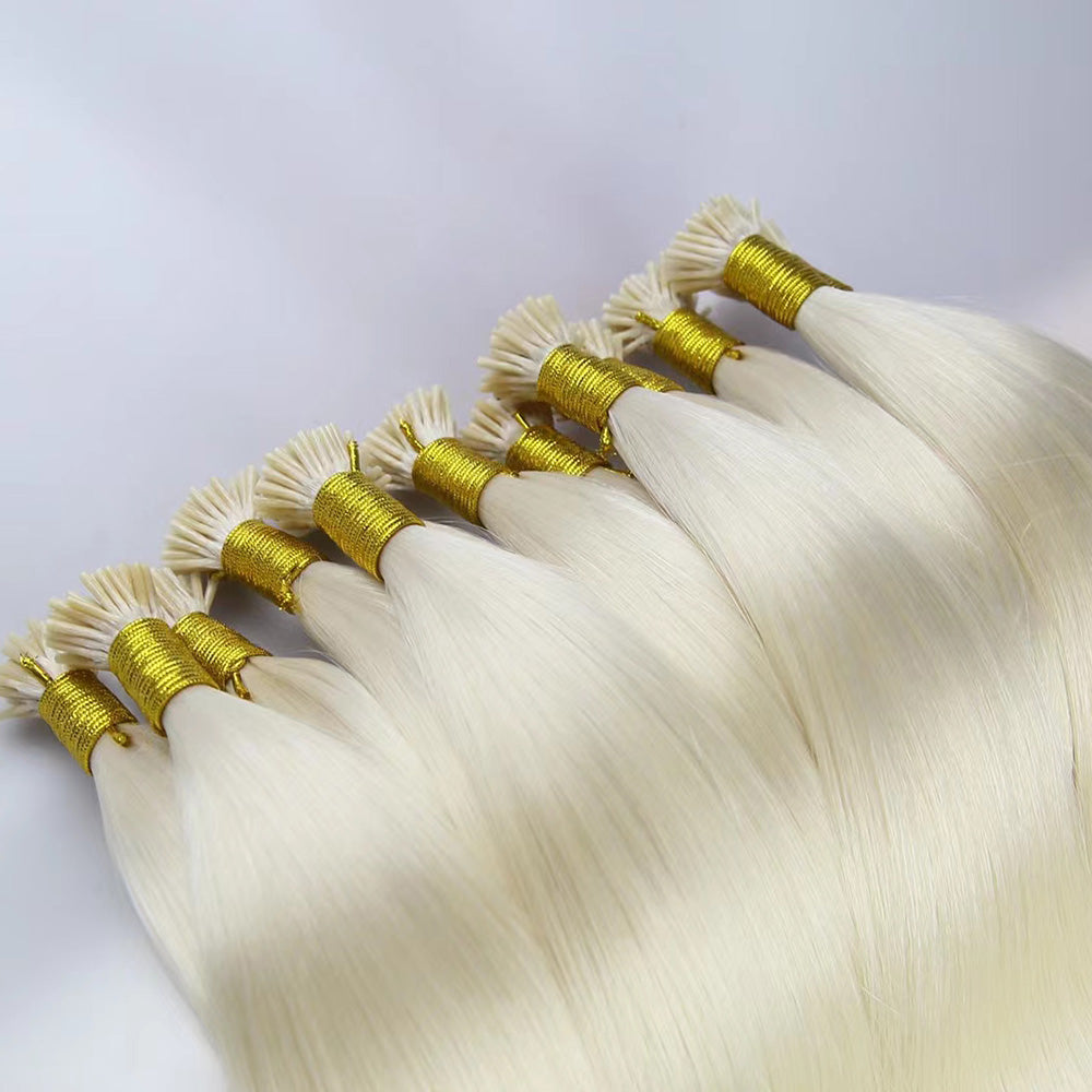 Lightest Blonde Virgin Human Hair Keratin I Tip Extensions