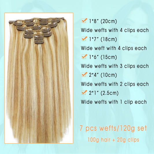 Bleached Blonde with Honey Blonde Highlights Clip In Hair Extensions 120g Set