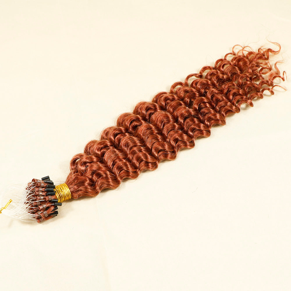 Copper Red Curly Micro Loop Link Hair Extensions