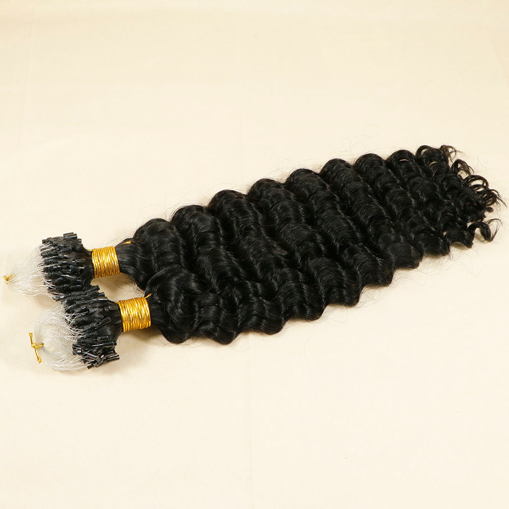 Black Deep Wave Micro Link Remy Human Hair Extensions