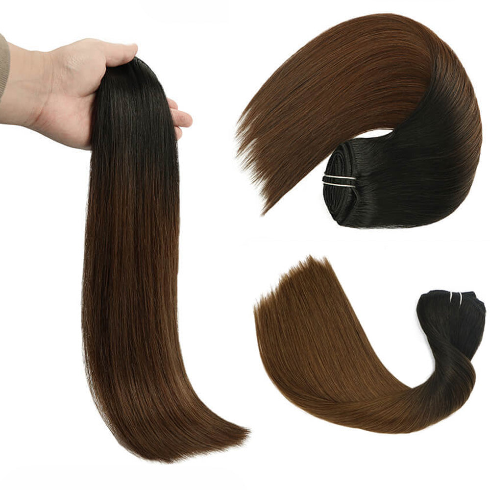 Natural Black Root Chocolate Brown Clip In Hair Extensions 120g set