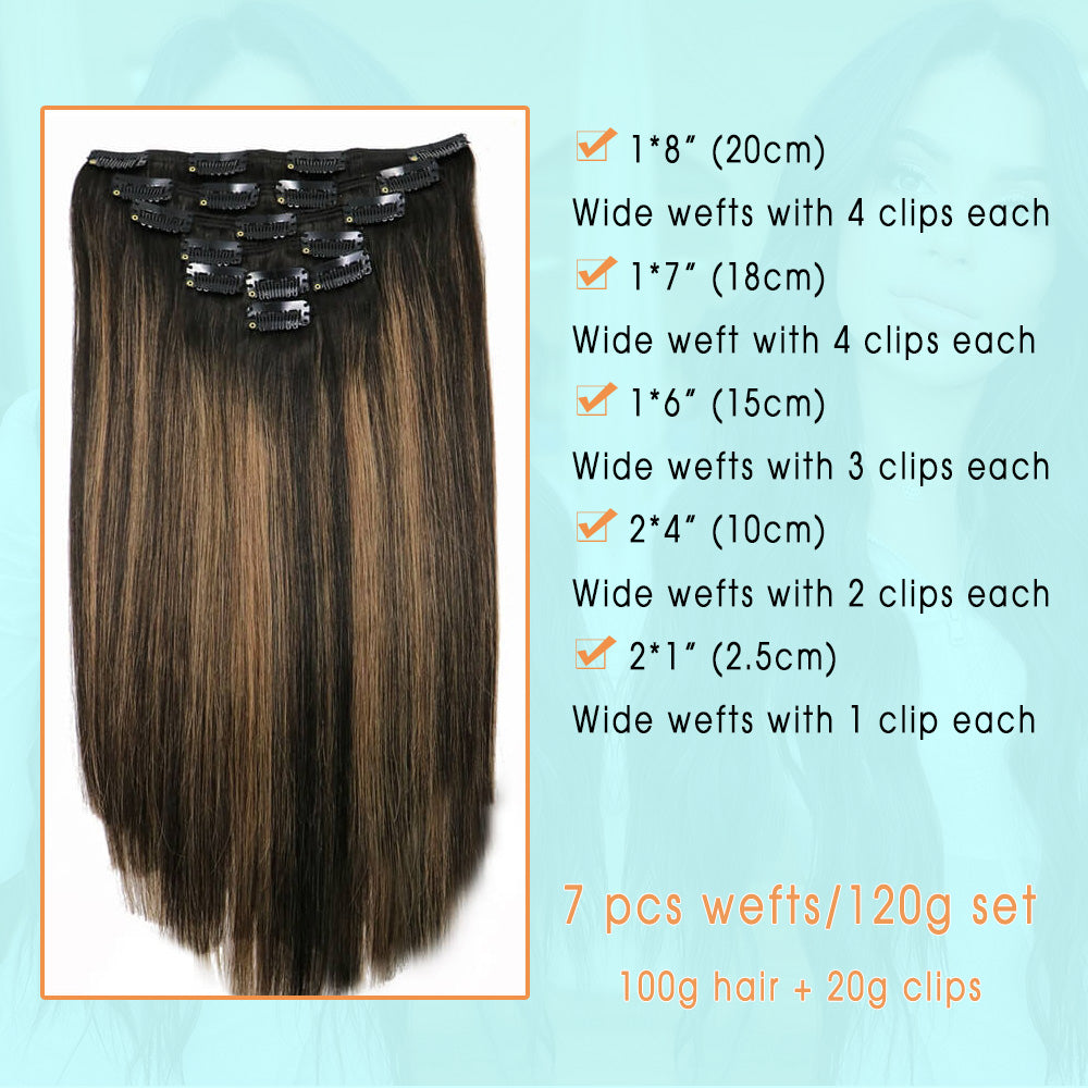 Natural Black Root with Chestnut Brown Highlights Clip In Hair Extensions
