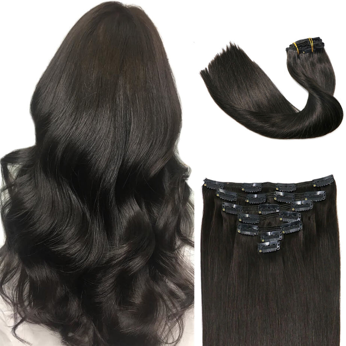 Natural Black Clip In Hair Extensions 120g set