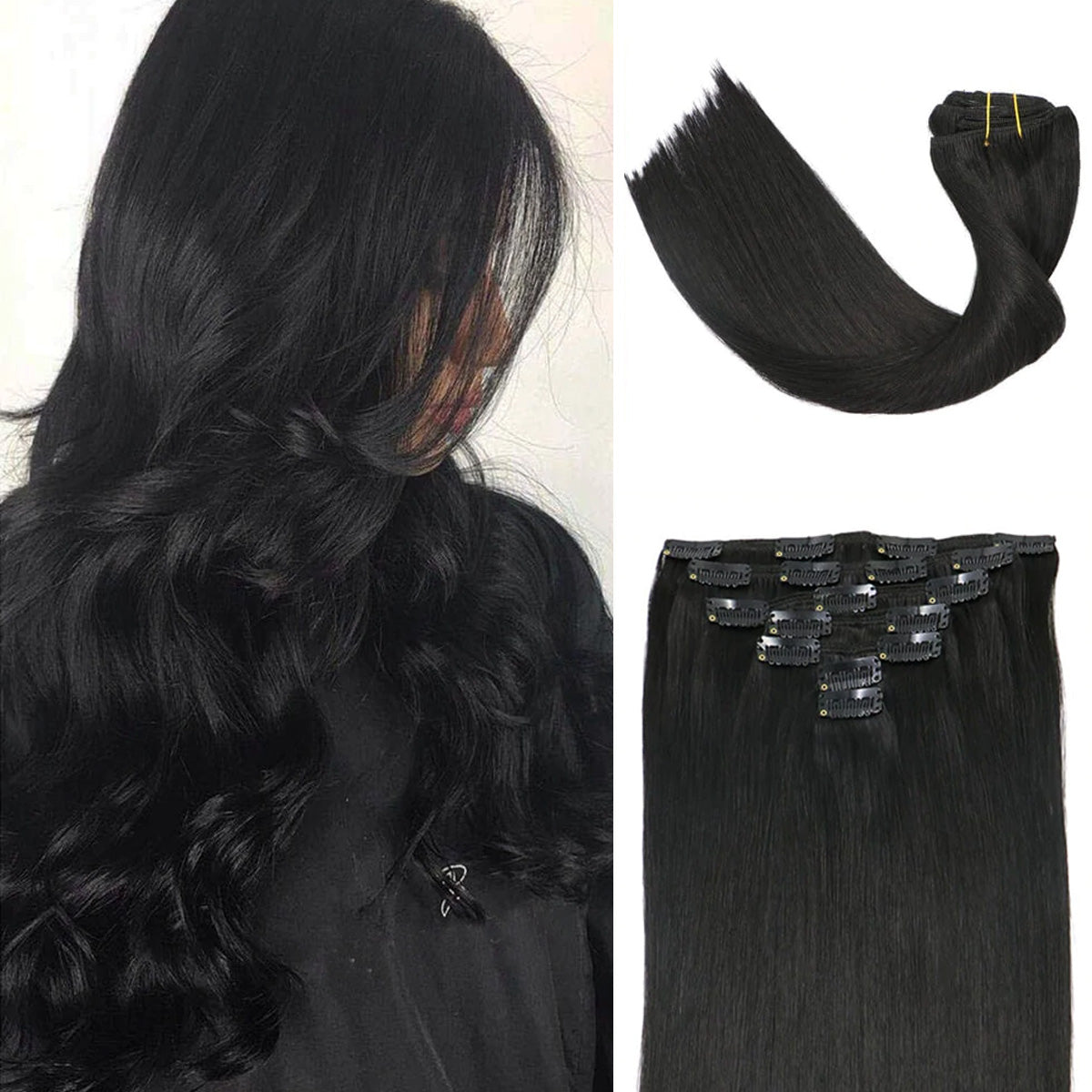 Jet Black Clip In Hair Extensions 120g set
