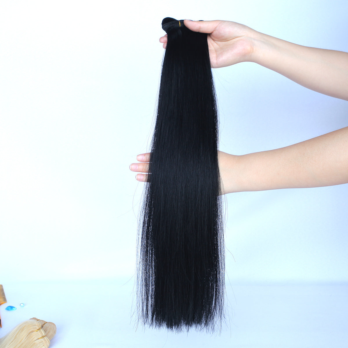 Jet Black Straight Human Hair Wefts Extensions