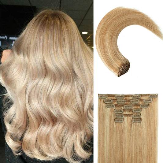 Bleached Blonde with Honey Blonde Highlights Clip In Hair Extensions 120g Set