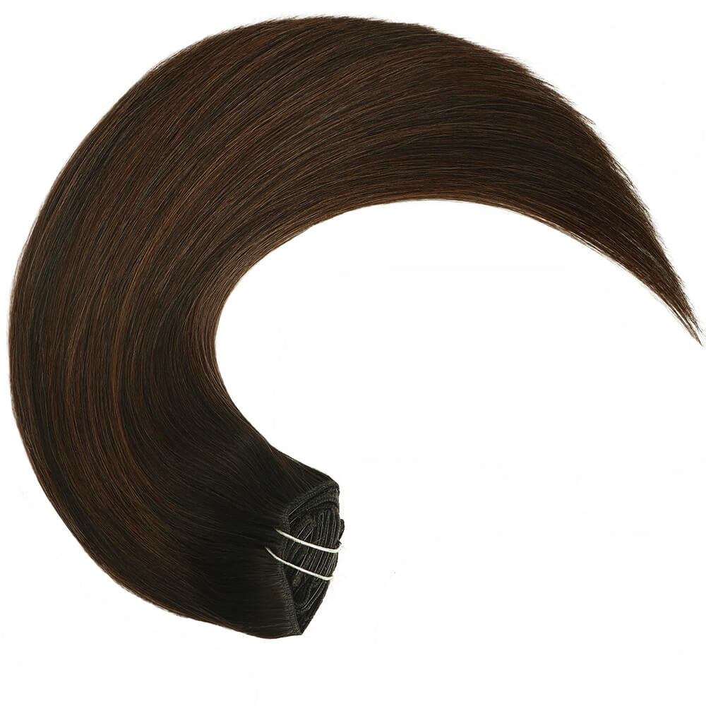 Darkest Brown Root with Chestnut Brown Highlights Clip In Hair Extensions