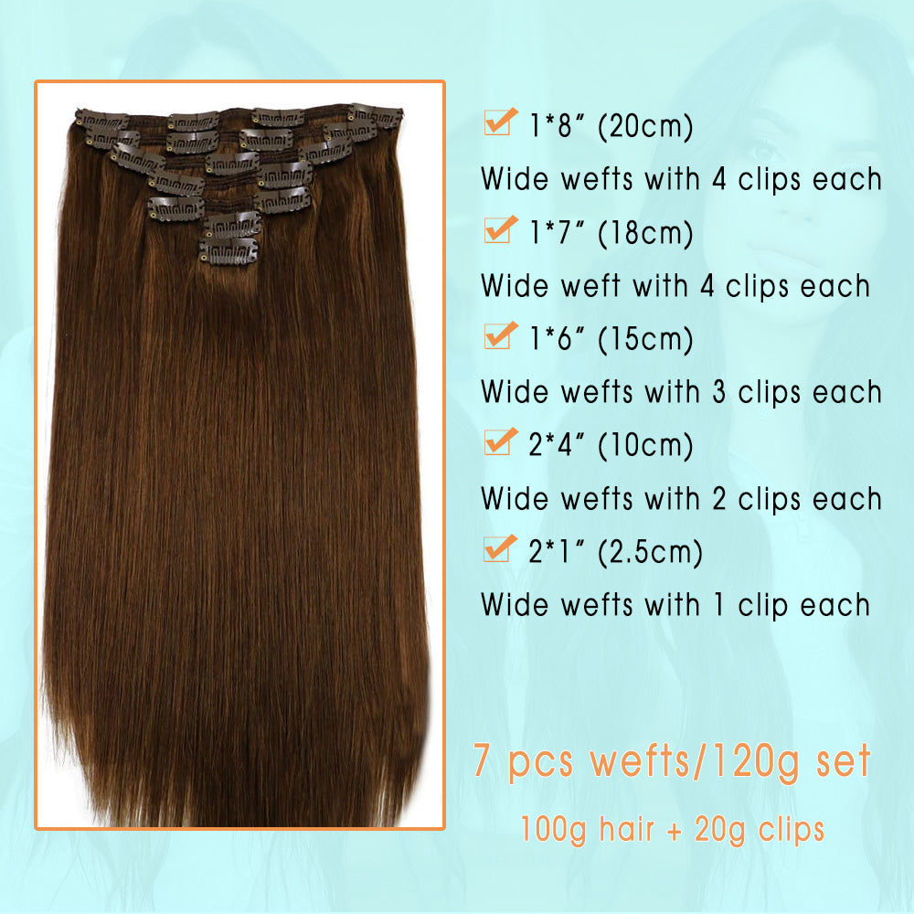 Chocolate Brown Clip In Hair Extensions 120g set