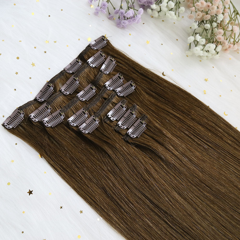 Virgin Human Hair Chocolate Brown Clip In Extensions