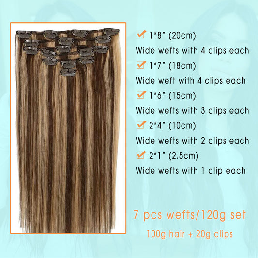 Chocolate Brown with Honey Blonde Highlights Clip In Hair Extensions 120g Set