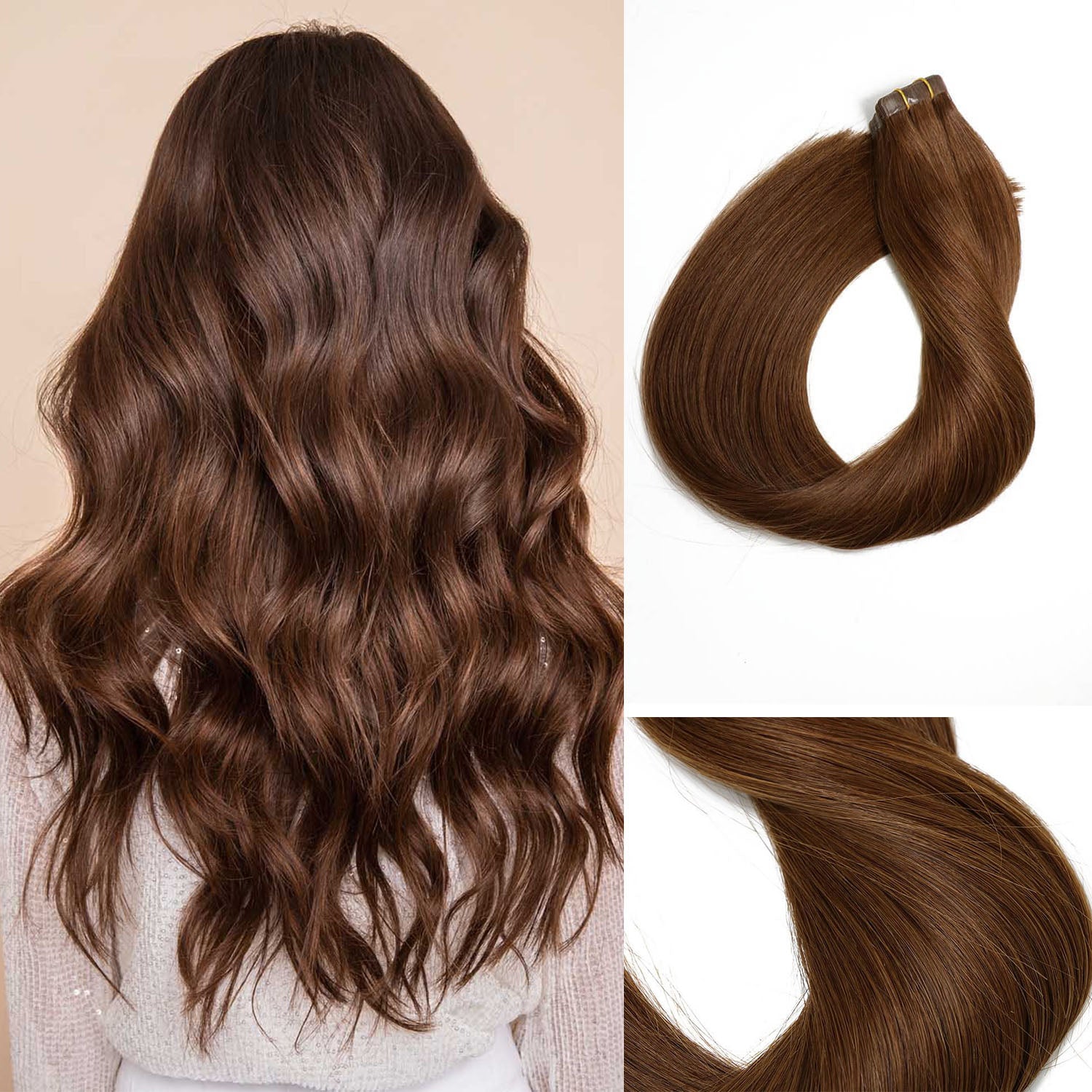 Chocolate Brown Straight Tape In Hair Extensions