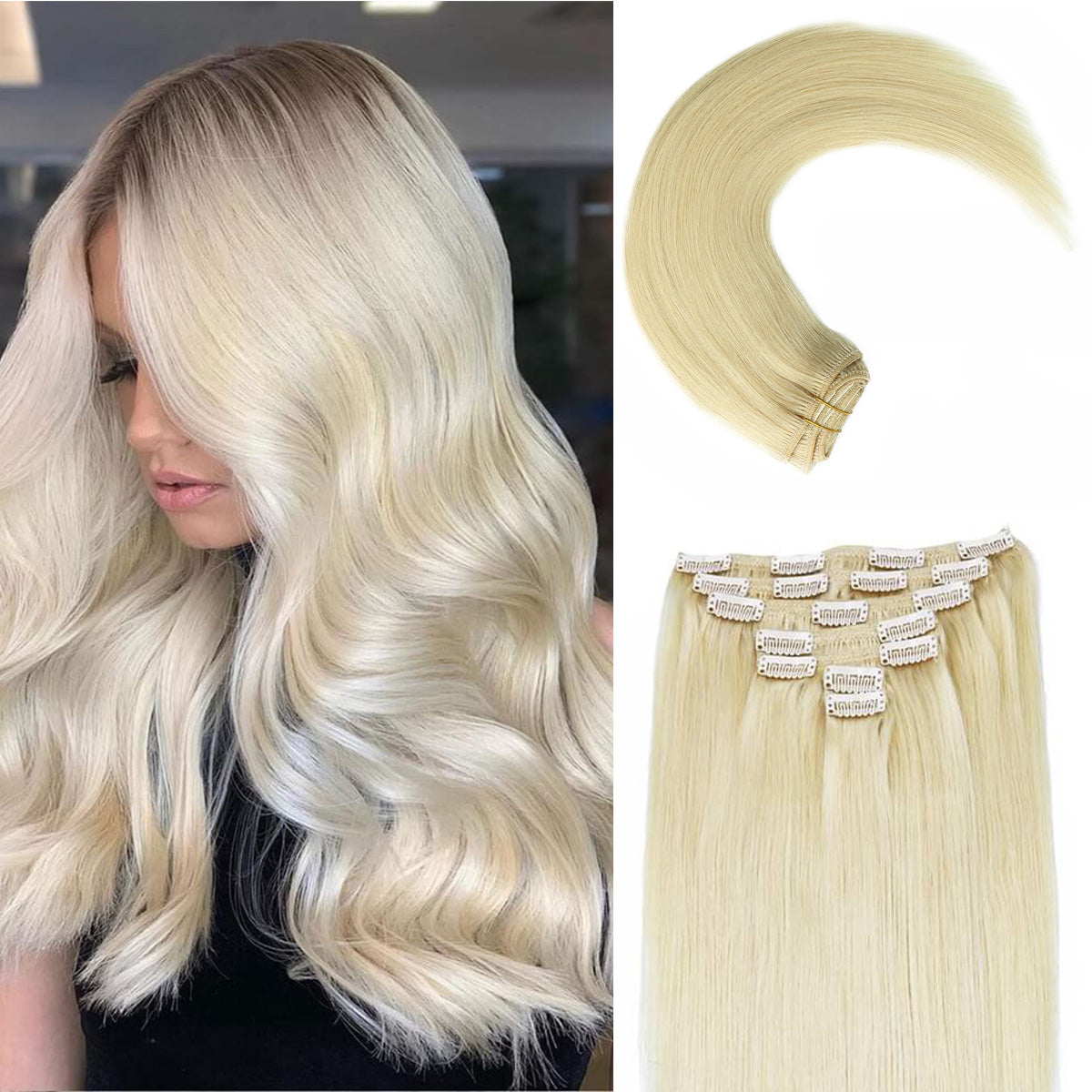 Platinum Blonde Clip In Hair Extensions 120g set